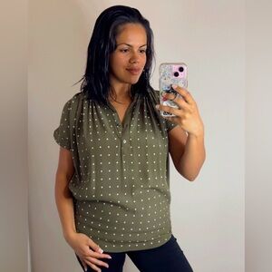 Madewell Central Drapey Popover Olive Green Shirt Top